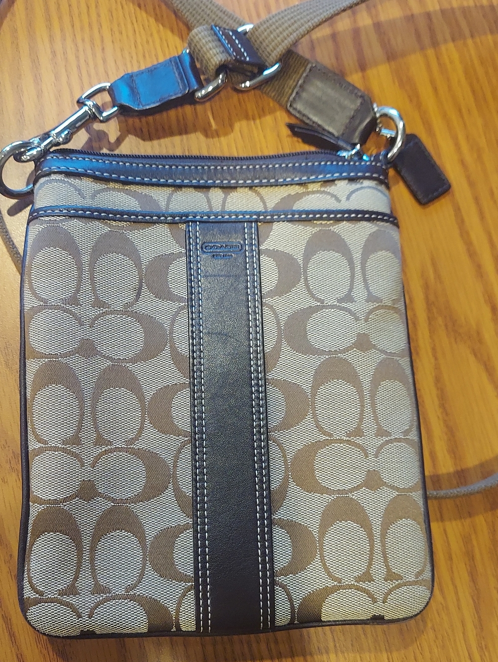 Coach Tan and Brown Signature Messenger Crossbody